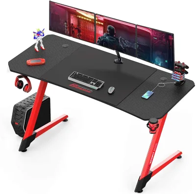 Gaming Desk 63 Inch Z Shaped Computer Desk Racing Style Office Table Gamer Pc Workstation Game Station with Free Mouse Pad