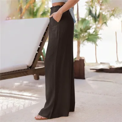Women's Clothing Fashion Pure Color Ruffled Patch Pockets Casual Wide-leg Trousers Straight-leg Pants