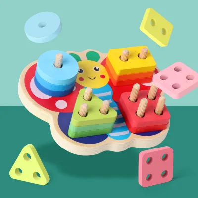 Wholesale CE CPC Children Educational Toy Butterfly Stacking Blocks Toy Thinking Training Wooden Color Shape Matching Puzzles