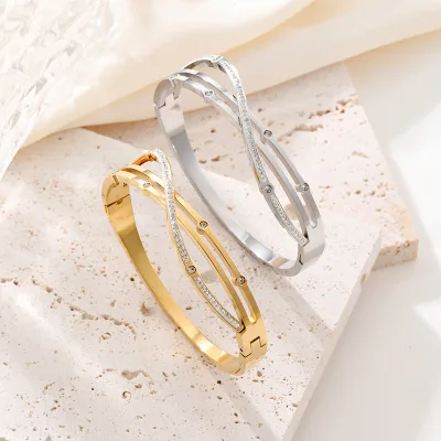 Hot Sales Stainless Steel Cross Bangle Delicate Luxury Diamond Jewelry Accessories Fashion Jewelries 2025 Wholesale ALN25120730