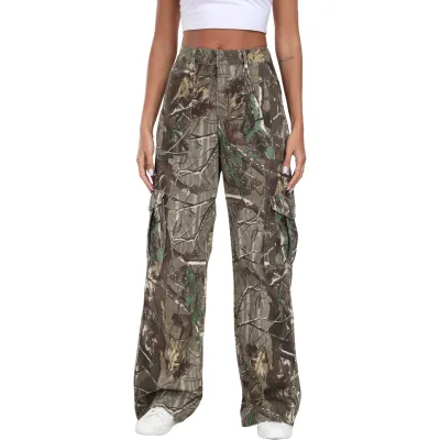 Camouflage 3D Pocket Washed Jeans Pants Y2k Jeans Baggy Jeans Custom Streetwear Pants for Women