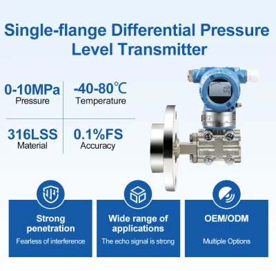 316LSS Single-flange Pressure Level Transmitter Digital Display Flange Mount Level Transmitter for Industrial Liquid Monitoring