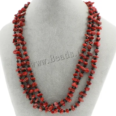 Fashion Jewelry Natural Dyed Bamboo Coral Necklace with Crystal Brass Spring Ring Clasp Folk Style Faceted 5mm Approx 19.5 Inch