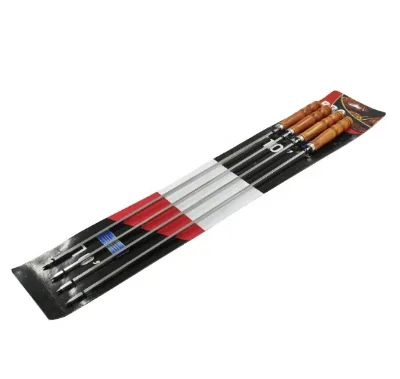 4pcs Stainless Steel Big Sized Extra Long BBQ Skewer Set with Well-designed Wood Handle