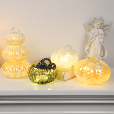 Mini Pumpkin Glass Led Halloween Decoration Artificial Decorative Pumpkins with 10 fairy Lights Inside