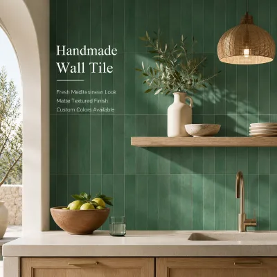 Green Matte Handmade Subway Tile 50x200mm for Bathroom Kitchen Backsplash Hotel Lobby Commercial Background Feature Wall