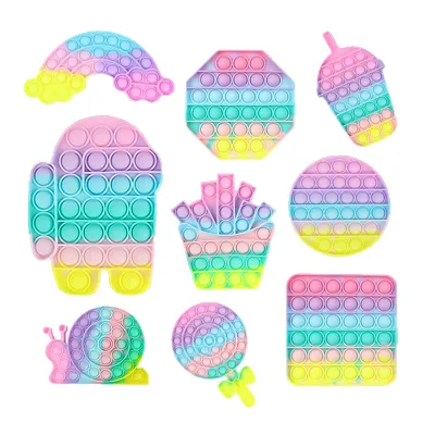 Hot Selling Popper Squeeze Release Pressure Silicone Pop Fidget Toys Rainbow Unicorn Popping Bubble Sensory Toy Fidget Pop Sets