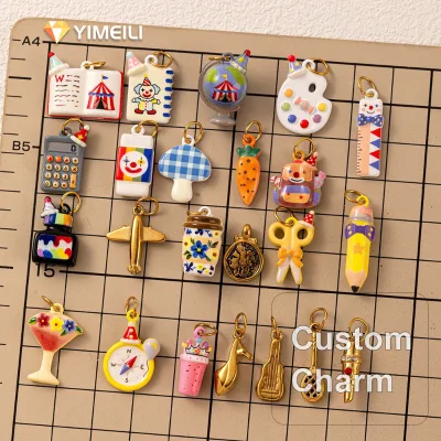 YML&Stainless Steel PVD Gold-plated 3D Enamel Pendant Coffee Cup Book Pencil Scissors Stationery DIY Waterproof Tarnish Free