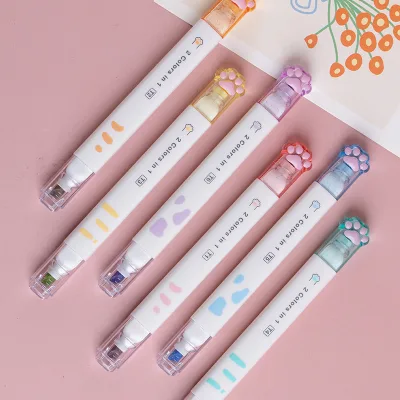 Double Head Multicolor Cartoon Cat Paw Shape Highlighter Marker High Performance Dicephalous Gorgeous Fluorescence Marker