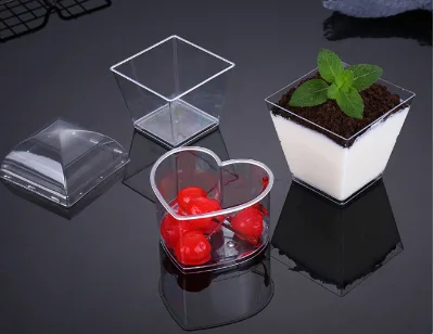 Disposable Plastic Mousse Cups Thickened Cups With Lids and Spoons for Dessert