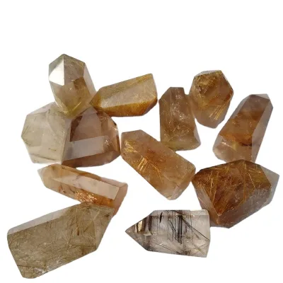 Wholesale Natural Quartz Golden Rutilated Quartz Crystal Single Points Wands Raw Gold Rutilated Gemstones