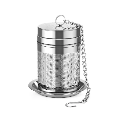 Large Capacity 304 Stainless Steel Tea Strainer Loose Leaf Tea Infuser Basket With Chain Hook Lid and Drip Tray