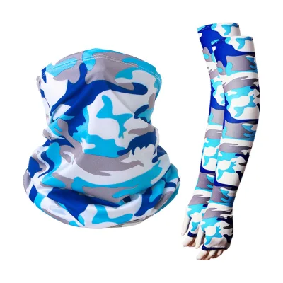 Camo Cooling Ice Silk Sun Protection Set, UV Protection Thumb Hole Arm Sleeves + Stretch Neck Gaiter Bandana Bulk Supply