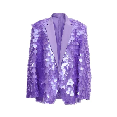 Custom High-end Heavy Industry Fried Street Glitter Purple Suit Jacket Women Loose Birthday Party Annual Party Little Dress New
