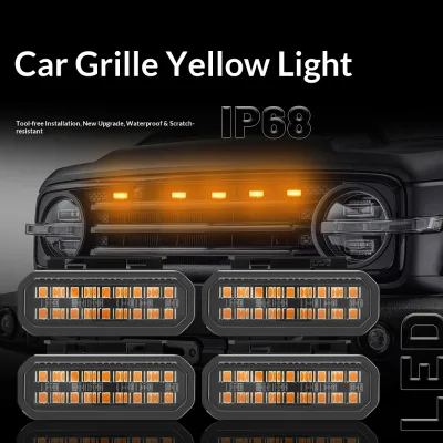 New Cross-border Best-selling Car Grille Light Small Yellow 12V 18 LED Beads Universal Off-road Vehicle Modification Strobe