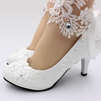 New White High-heeled Large Size Bridal Wedding Lady Shoes