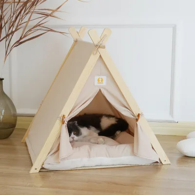 Wholesale Four Seasons Cat Room Bed Tent Enclosed Pine Wood Winter Warm Pet House for Cats and Dogs