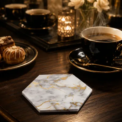 Hexagon Non-Slip Eco-Friendly Modern Ceramic Coasters Cork Base Multipurpose Heat Resistant Absorbent Glossy/Matt Mat