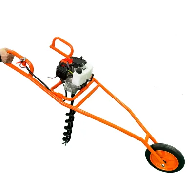 Factory Supply 52CC Manual Hand Push Auger Gas Post Hole Digger Gasoline Earth Auger with Single Wheel