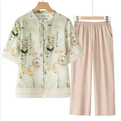 Women Chinese Summer Blouse Thin Chiffon T Shirt Casual Ladies Tshirt Harajuku Camiseta Mujer Top Pants Woman Clothes