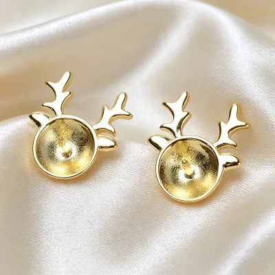 S925 Sterling Silver Reindeer Antler Earring Setting Electroplated Gold/Rose Gold DIY Earring Base Christmas Jewelry Finding