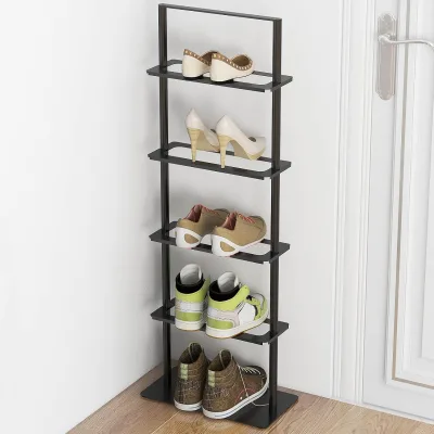 High Quality 5-Tier Metal Shoe Stand Rack Black Firm Shoes Storage Holders for Small Spaces Sturdy Living Room Shoe Tower
