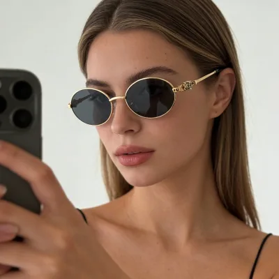 Hot-selling New Vintage Sunglasses Oval Small Full Frame Cool Girl Cross-Border Concave Shaping Slimming UV400 Unisex Adult