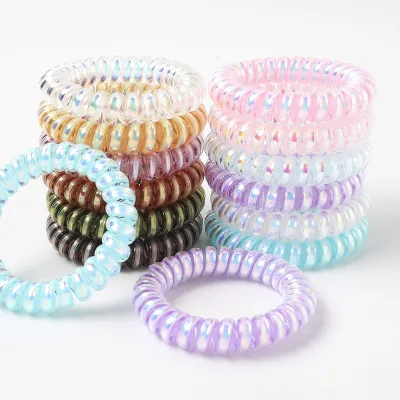 Fashionable Ab Colorful Bright Phone Cable Elastic Hair Band Spring Summer Women'S Horsetail Resin High Quality Hair Bands