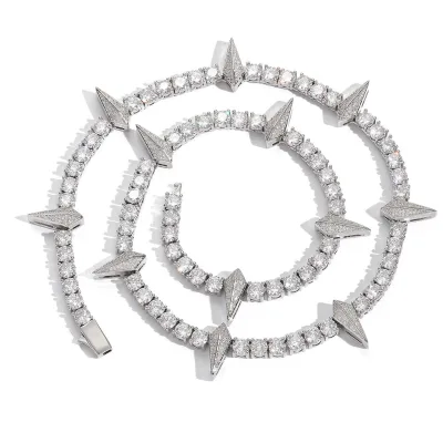 Factory Hip-hop S925 Silver Diamond-studded Moissanite Necklace Mens Trendy Jewelry 5mm Black Panther Tennis Chain