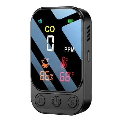Rechargeable 3 in 1 CO Gas Detector Temperature Humidity Sensor Portable Alarm for Home BBQ Camping Fireplace