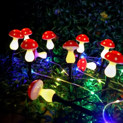 Floor-Standing Small Mushroom Lamp Outdoor LED Solar-Powered IP65 Waterproof Holiday Decorative Garden Lamp with Ground Stake