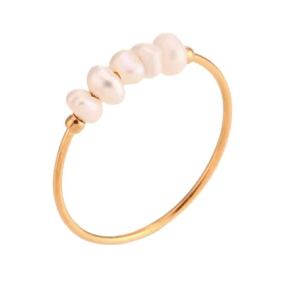 Fashion Chunky Stainless Steel Freshwater Pearl Rings Woman Rings with Pearls for Plated with 18 Karat Gold Rings with Pearl