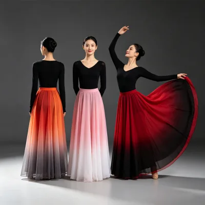 Modern Adult Lyrical Dance Costumes for Girls, Stage Performance Ballet Outfits, Gradient Floor-length Full Swing Dance Skirts