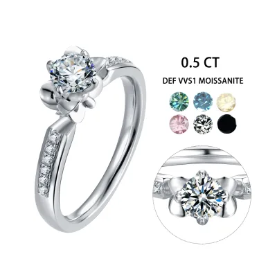 M23C Abiding Sample 5MM 0.5CT Moissanite 925 Silver Flower Shape Engagement Ring