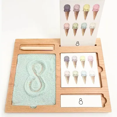 Montessori Beech 3 Part Activity Card Tray Learning Board for Early Education Preschool Enlightenment Description Board