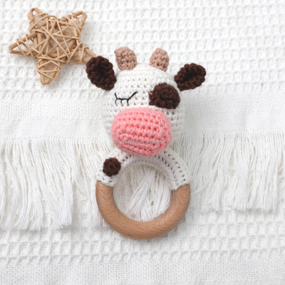 Newborn Safe Beech Wood Teether | Wooden Animal Baby Rattle Gift