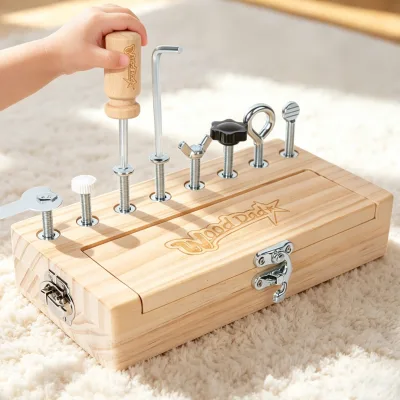 Montessori Wooden Screw Box Tool Set Hand-Eye Fine Motor Skills Learning Toy for Kids 3+