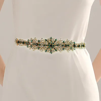 Hot Selling Sparkling Glass Rhinestone Beaded Appliqued Bridal Sash