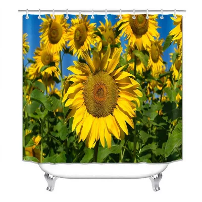 Sunflower Bathroom Four Piece Set Polyester Waterproof Bathroom Curtain Set Printed Decoration
