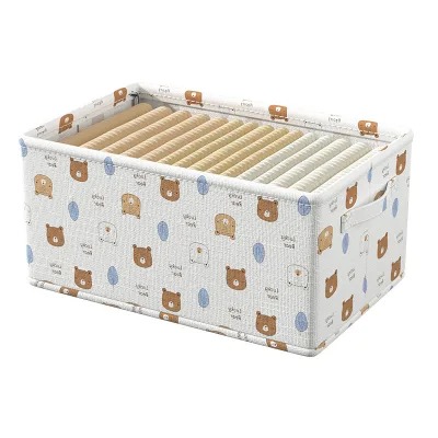 Foldable Beige Printed Polyester Cotton Clothing Storage Box with Handle Large Capacity Portable Dormitory Use