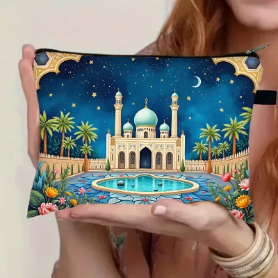 Waterproof Holographic Polyester Portable Travel Skin Care Storage for Toiletry Cosmetic Bags Zipper Closure Drawstring Large