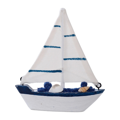 1Pcs Adorable Sailboat Model Wooden Sailing Boat Home Decoration Beach Nautical Design Navy for Bedroom Living Room Office Etc