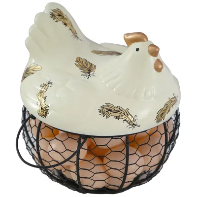 High Quality Ceramic Egg Basket Storage Ceramic Iron Egg Storage Basket Snack Fruit Basket