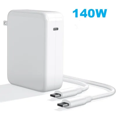 US/ EU/AU/UK Interchangeable Plug 140W 1 USB C Port PD Charger with 2M Cable for Macbook Pro/Air