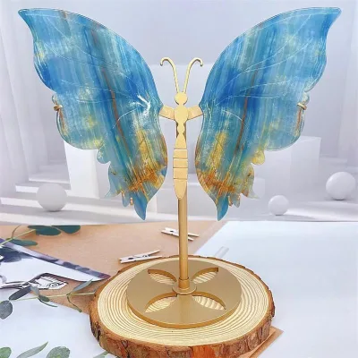 Wholesale Natural Crystal Handmade Blue Onyx wings Crystal butterfly wings Carving for Home Decoration