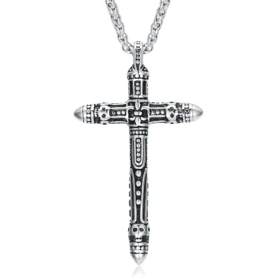 Religious Theme Jewelry Stainless Steel Metal Gothic Skull Cross Pendant Necklace for Men