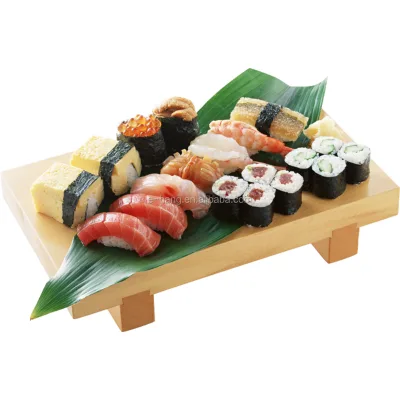 2021 Wooden Sushi Geta Tray Traditional Japanese Korean Cuisine Sashimi Sushi Kimbap Geta Bamboo Wood Serving Plate Platter