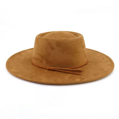 Wide Brim Pork Pie Big Hat Suede Heart Top Fedora Felt Hats for Man and Women