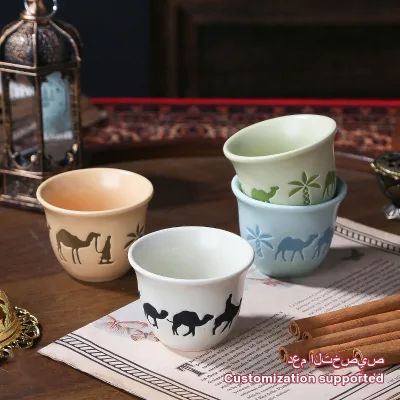 Wholesale Customized Unique Rustic 75ml Small Clay Arabic Cawa Cups Turkish Tea Espresso Coffee Cups Sets Ceramic Cup