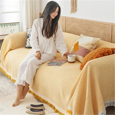 Nordic Pastoral Style Sofa Cover Checkered Pattern Universal Full-Cover Dustproof Throw Blanket Single-Person